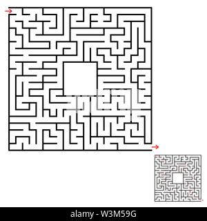 Abstract square isolated labyrinth. Black color on a white background. An interesting game for children and adults. Simple flat vector illustration. W Stock Vector