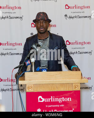 New York, NY - July 16, 2019: Taye Diggs speaks at 2019 Annual AdoptAClassroom.org Donation Drive at Tweed Court House Stock Photo