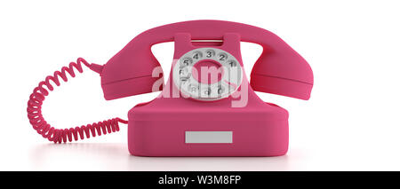 Old retro phone. Pink color vintage telephone isolated on white background. 3d illustration Stock Photo