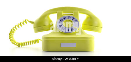 Old retro phone. Yellow color vintage telephone isolated on white background. 3d illustration Stock Photo