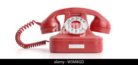 Old retro phone. Red color vintage telephone isolated on white background. 3d illustration Stock Photo