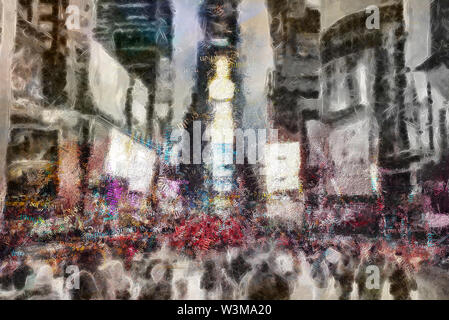 Abstract modern painting with words cloud. Times Square New York Stock Photo