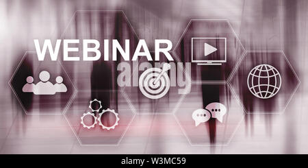 Inscription on virtual screen: Webinar. Abstract business background Stock Photo
