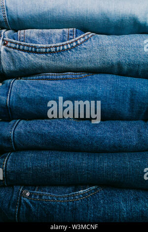 Stack of folded jeans Stock Photo