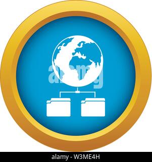 Planet and two folders icon blue vector isolated Stock Vector