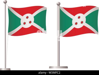 Burundi flag on pole. Metal flagpole. National flag of Burundi vector illustration Stock Vector
