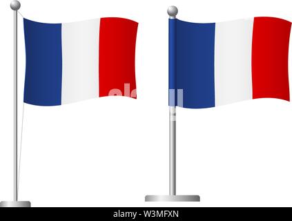 France flag on pole. Metal flagpole. National flag of France vector illustration Stock Vector