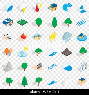 Volcano icons set, isometric style Stock Vector