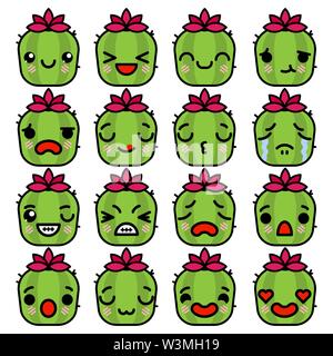 Emoji cacti icons set with different emotions. Vector illustration Stock Vector