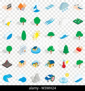 Sinking house icons set, isometric style Stock Vector