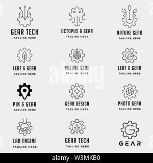 set of gear logo vector design monoline simple symbol icon sign Stock Vector