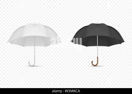 Vector 3d Realistic Render White and Black Blank Umbrella Icon Set Closeup Isolated on Transparent Background. Design Template of Opened Parasols for Stock Vector
