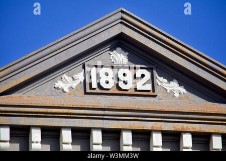 The facade of a nineteenth century building shows. Stock Photo