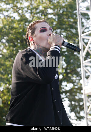 Chris Motionless lead singer of Motionless in white performs at ...