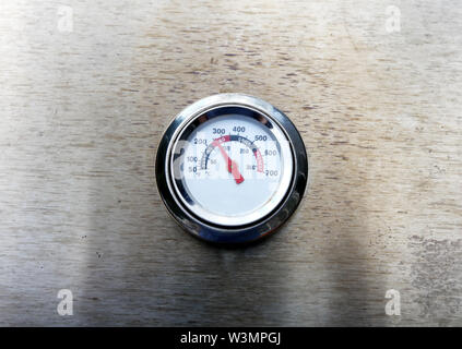 Temperature gauge on barbecue cooker Stock Photo