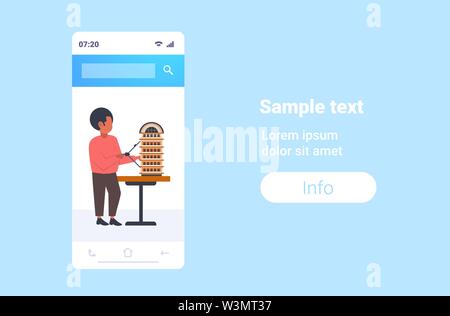man architect using compass engineer drafting new building city model urban panning project concept housing contractor designing house plan smartphone Stock Vector