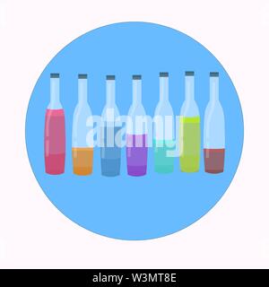 bottles with different drinks various beverages collection flat vector illustration Stock Vector