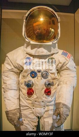 Visitors flock to see the newly restored spacesuit worn by Astronaut Neil Armstrong when he first walked on the Moon fifty years ago, July 20, 1969. Stock Photo