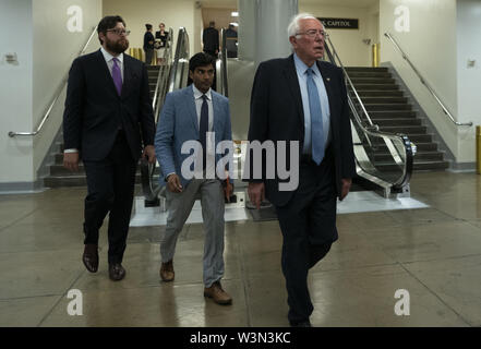 Washington, District of Columbia, USA. 16th July, 2019. United States Senator Bernie Sanders (Independent of Vermont) passes through the Senate subway on Capitol Hill in Washington, DC, U.S. on July 16, 2019. Credit: Stefani Reynolds/CNP/ZUMA Wire/Alamy Live News Stock Photo