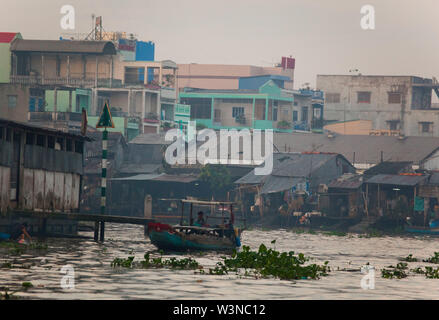 water front homes on the Mekong river delta in south Vietnam. Stock Photo