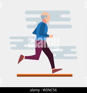 old man running vector illustration in flat style Stock Vector