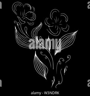 Doodle set with flower outline hand line. Continuous line drawing. Abstract vector illustration. Vector illustration art. Black background. Stock Vector