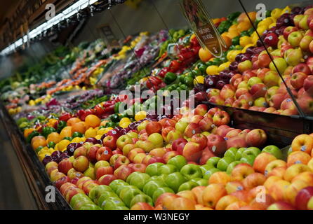 New London, CT / USA - June 2, 2019: Produce aisle at the grocery store