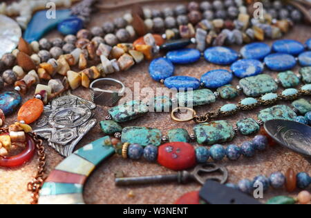 Durham, CT / USA - June 24, 2019: Vintage jewelry on sale at a flea market Stock Photo