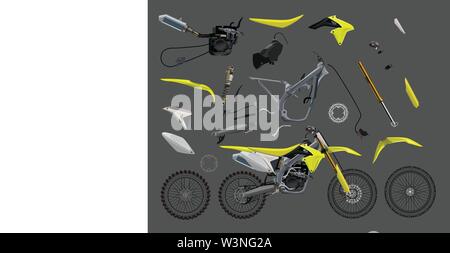 motorcucle Parts set flat full garage sale Stock Vector