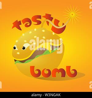 bright colored hamburger art logo tasty bomb Stock Vector