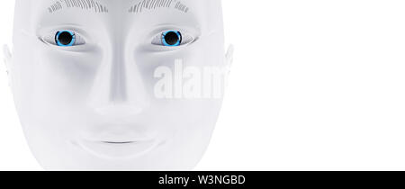 robot white head face A.I. 3d-illustration