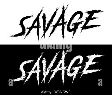 Savage. Set of 2 Brush painted letters on isolated background. Black and white, solid and distressed. Vector illustration for t shirt design, print, p Stock Vector