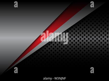 Abstract red line overlap on grey metallic with dark circle mesh design modern luxury futuristic background vector illustration. Stock Vector