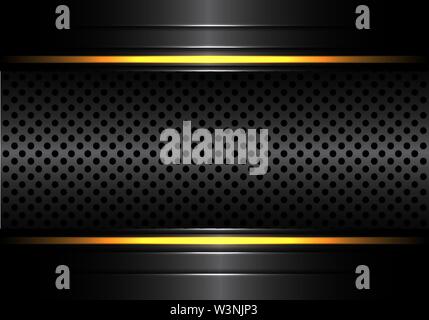 Abstract black metallic circle mesh with yellow line light design modern luxury futuristic background vector illustration. Stock Vector
