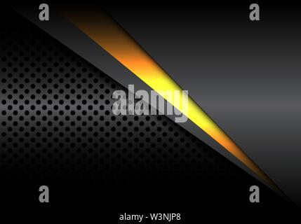 Abstract yellow light line overlap on dark metallic with circle mesh design modern luxury futuristic background vector illustration. Stock Vector