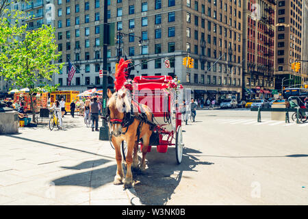 New York City/USA -May 25, 2019 Beautiful Horses and Carriages in Central Park in New York City Stock Photo