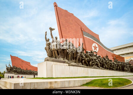 Pyongyang, North Korea - April 29, 2019: Mansu Hill Grand Monument, originally dedicated in April 1972 in honor of Kim Il Sung's 60th birthday. Stock Photo