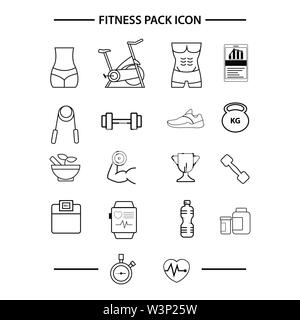 Outline fitness icon logo set design vector image Stock Vector