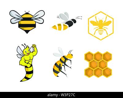 Various bee image and character logo symbol set design Stock Vector