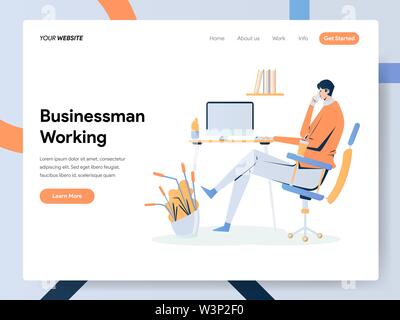 Businessman Working on Desk Illustration Concept. Modern flat design concept of web page design for website and mobile website.Vector illustration EPS Stock Vector