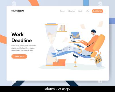 Businessman Working on Deadline Illustration Concept. Modern flat design concept of web page design for website and mobile website.Vector illustration Stock Vector