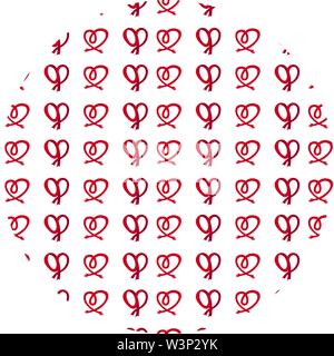 Seamless red heart pattern background vector in circle shape design Stock Vector
