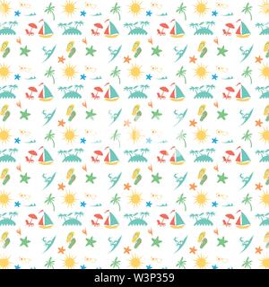Seamless summer pattern with summer icon elements Stock Vector