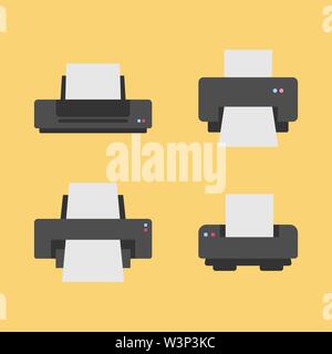 Set of 4 printer flat icon variations on warm orange background Stock Vector