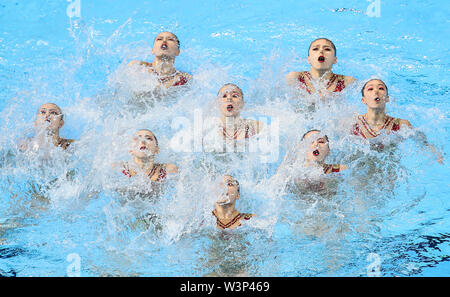 Gwangju, South Korea. 17th July, 2019. Team China compete during the Artistic Swimming team free preliminary at FINA World Championships in Gwangju, South Korea, on July 17, 2019. Credit: Bai Xuefei/Xinhua/Alamy Live News Stock Photo