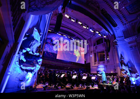 Prague, Czech Republic. 16th July, 2019. American conductor Carl Davis led the Czech National Symphony Orchestra during the Hollywood Night, final event of Prague Proms international music festival, on July 16, 2019, in Prague, Czech Republic. Credit: Michal Kamaryt/CTK Photo/Alamy Live News Stock Photo