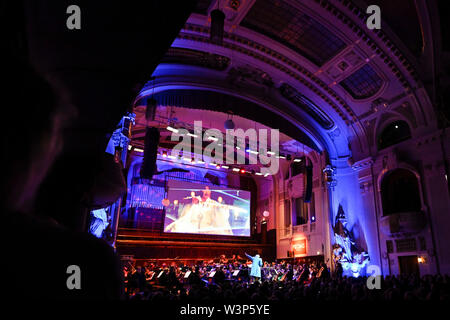 Prague, Czech Republic. 16th July, 2019. American conductor Carl Davis led the Czech National Symphony Orchestra during the Hollywood Night, final event of Prague Proms international music festival, on July 16, 2019, in Prague, Czech Republic. Credit: Michal Kamaryt/CTK Photo/Alamy Live News Stock Photo