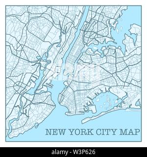 New York city map poster blue colors Stock Vector