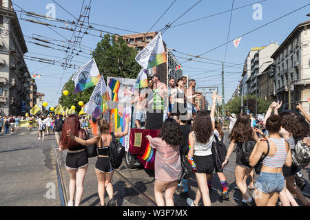 Milano June 29 2019, Gay pride parade. People on the street celebrating the day for homosexual freedom and civil rights Stock Photo