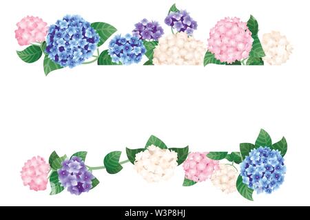 Horizontal colorful hydrangea template design banner flat vector illustration on white background. Stock Vector